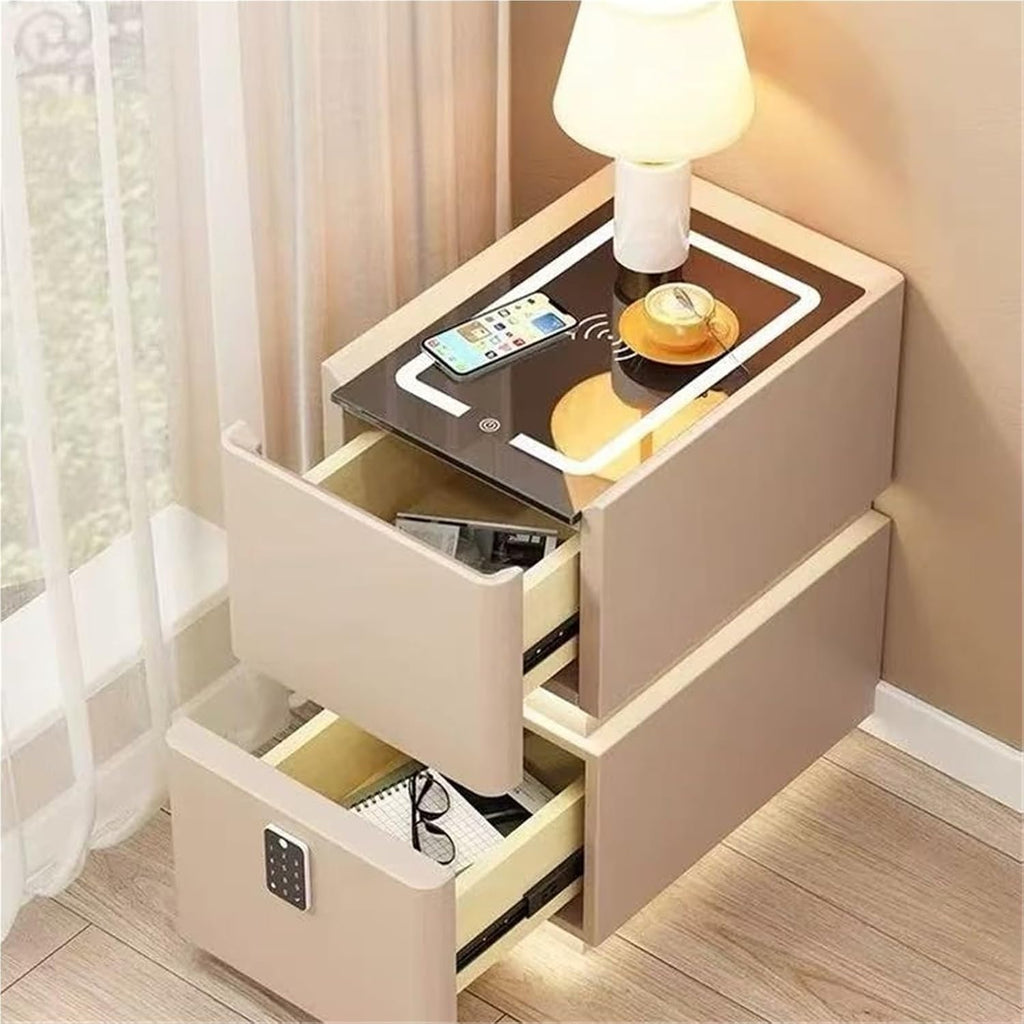 LED Smart Nightstand with 2 Drawers, Side Table, Modern Floating Nightstand for Bedroom and Living Room, Gray, 11.8"x15.7"x18.9"
