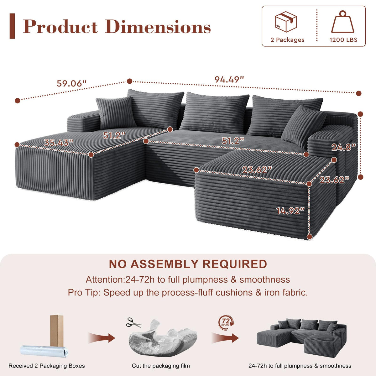 95" Boneless Couches for Living Room
