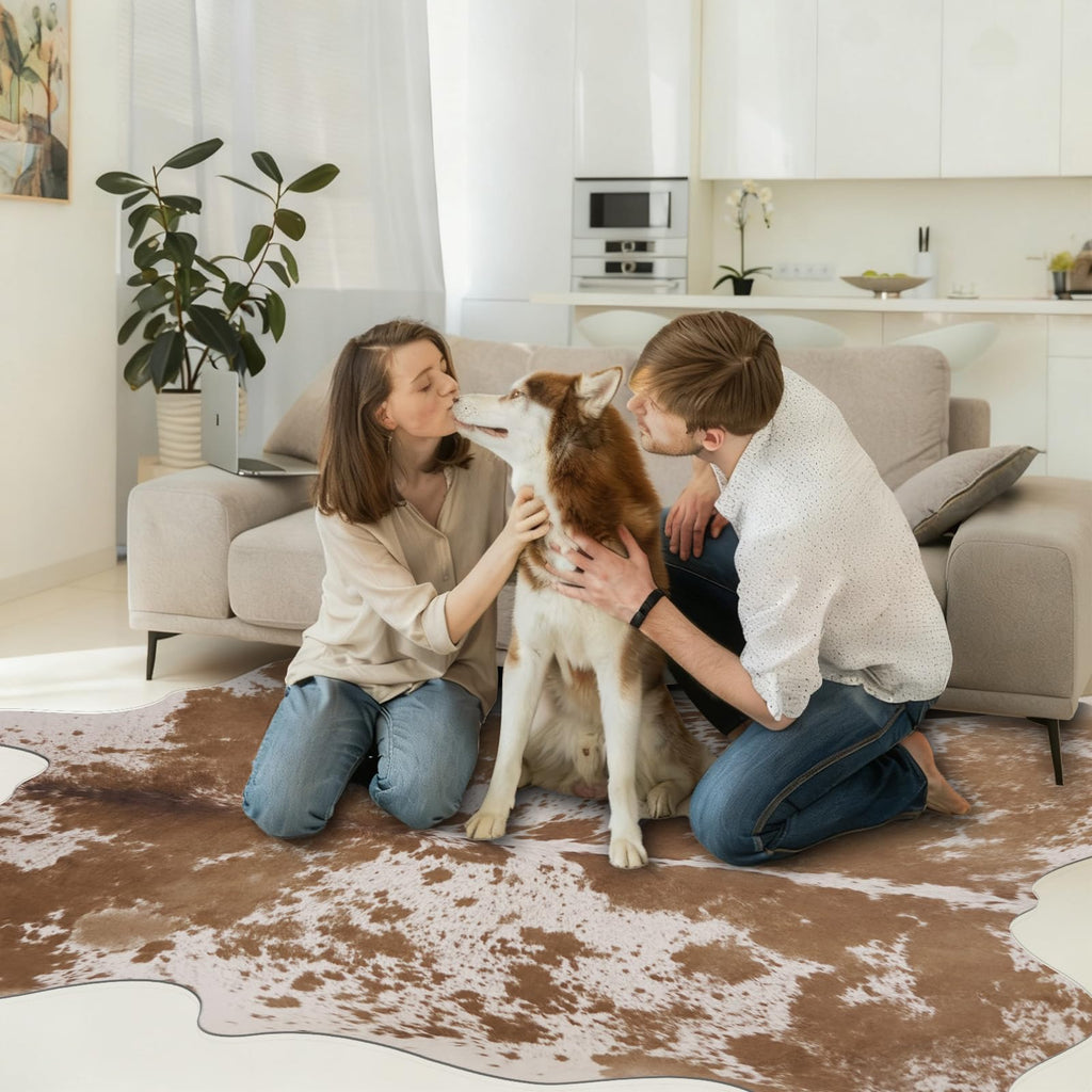 Faux Cowhide Rug 4.6x5.2 ft Cow Hide Faux Cowhide for Living Room Bedroom Dining