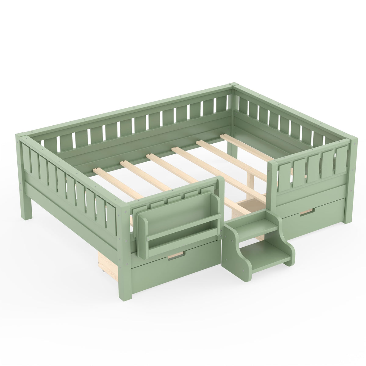 Montessori Bed with Stairs, Bookshelf & Storage Drawers