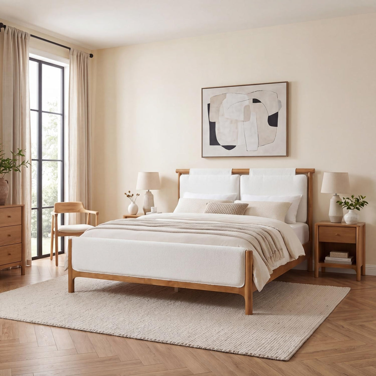 MERITLINE Queen Size Platform Bed with Upholstered Headboard