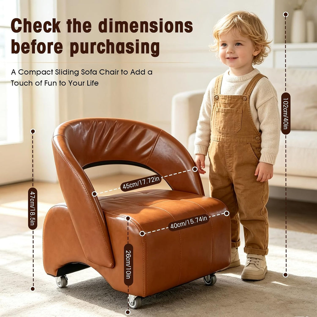 Vintage Faux Leather Rolling Chair with Curved Backrest