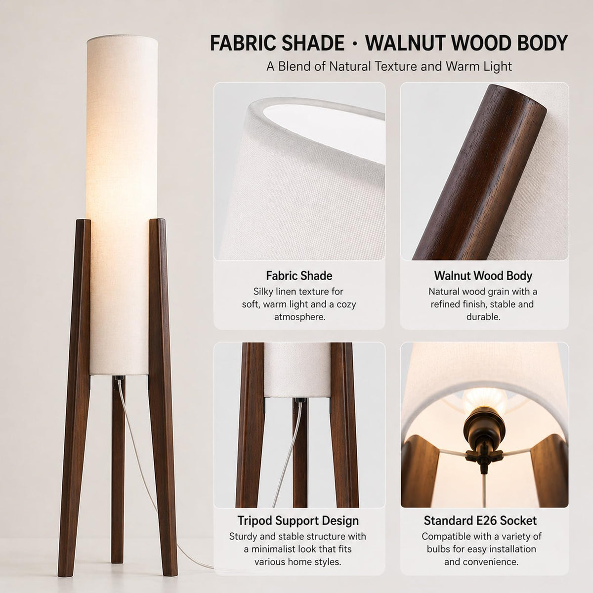 Boho Style Bamboo Woven Floor Lamp for Living Room, 36 in, Cozy Decor