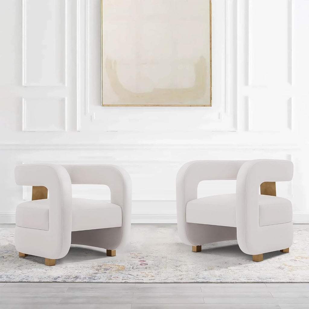 Manhattan Comfort Amirah Modern Velvet Accent Chairs with Geometric Floating Open