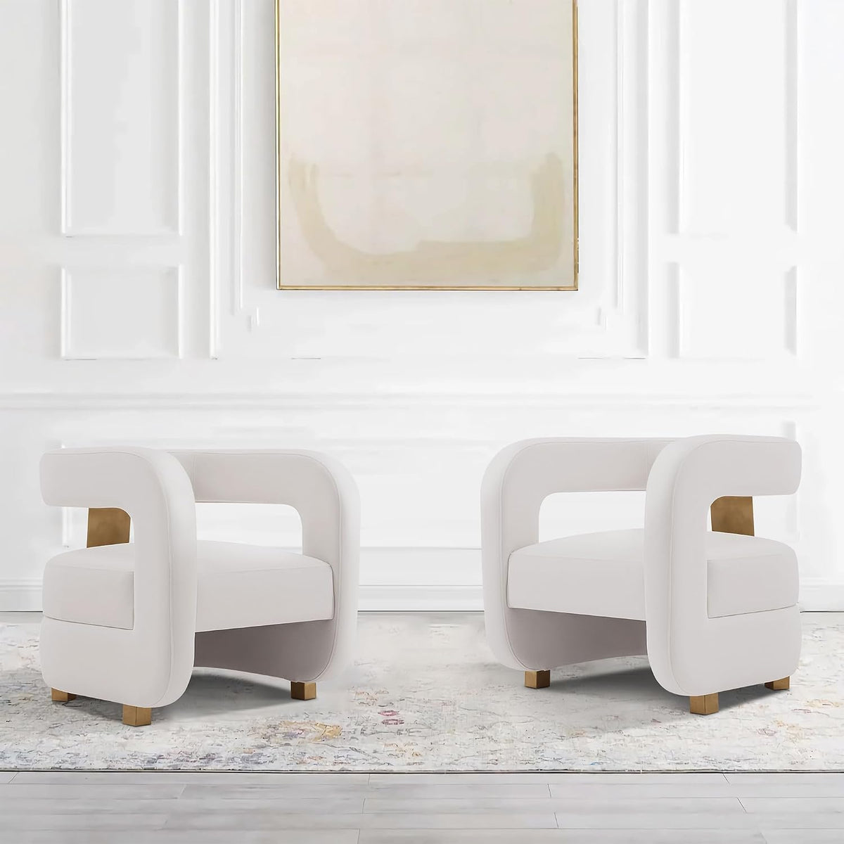 Manhattan Comfort Amirah Modern Velvet Accent Chairs with Geometric Floating Open