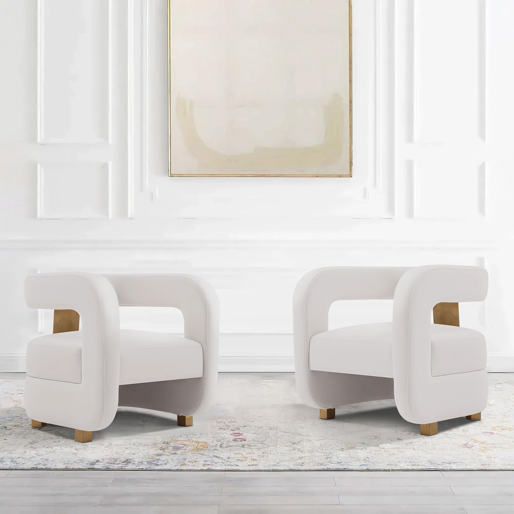 Manhattan Comfort Amirah Modern Velvet Accent Chairs with Geometric Floating Open