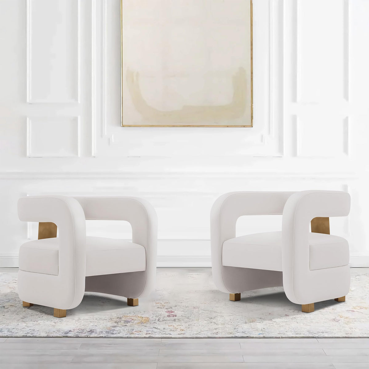 Manhattan Comfort Amirah Modern Velvet Accent Chairs with Geometric Floating Open