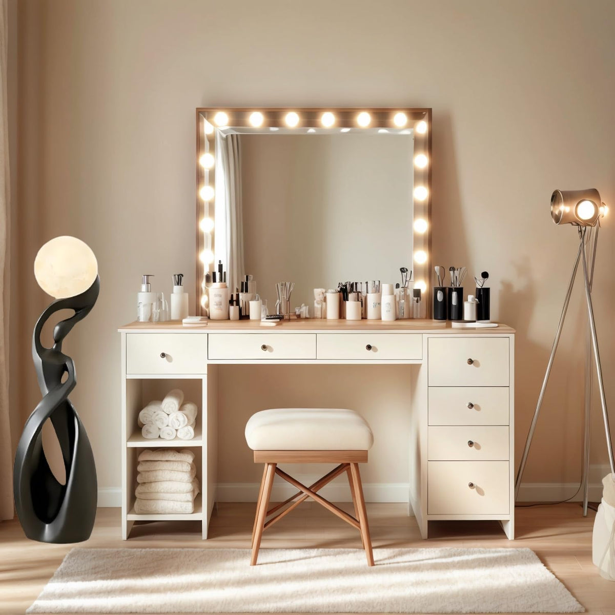 Modern Floor Lamp, Black Floor Lamps, Bedside Lamp with 3D Moon Lights