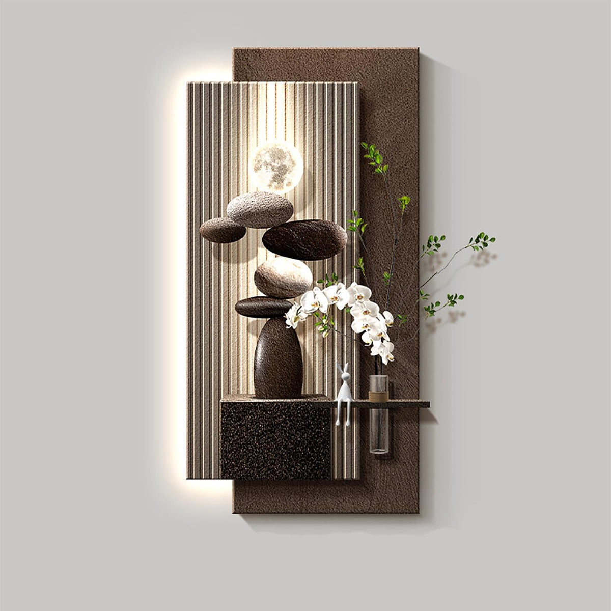 3D Sandstone LED Wall Art with Vase Detail