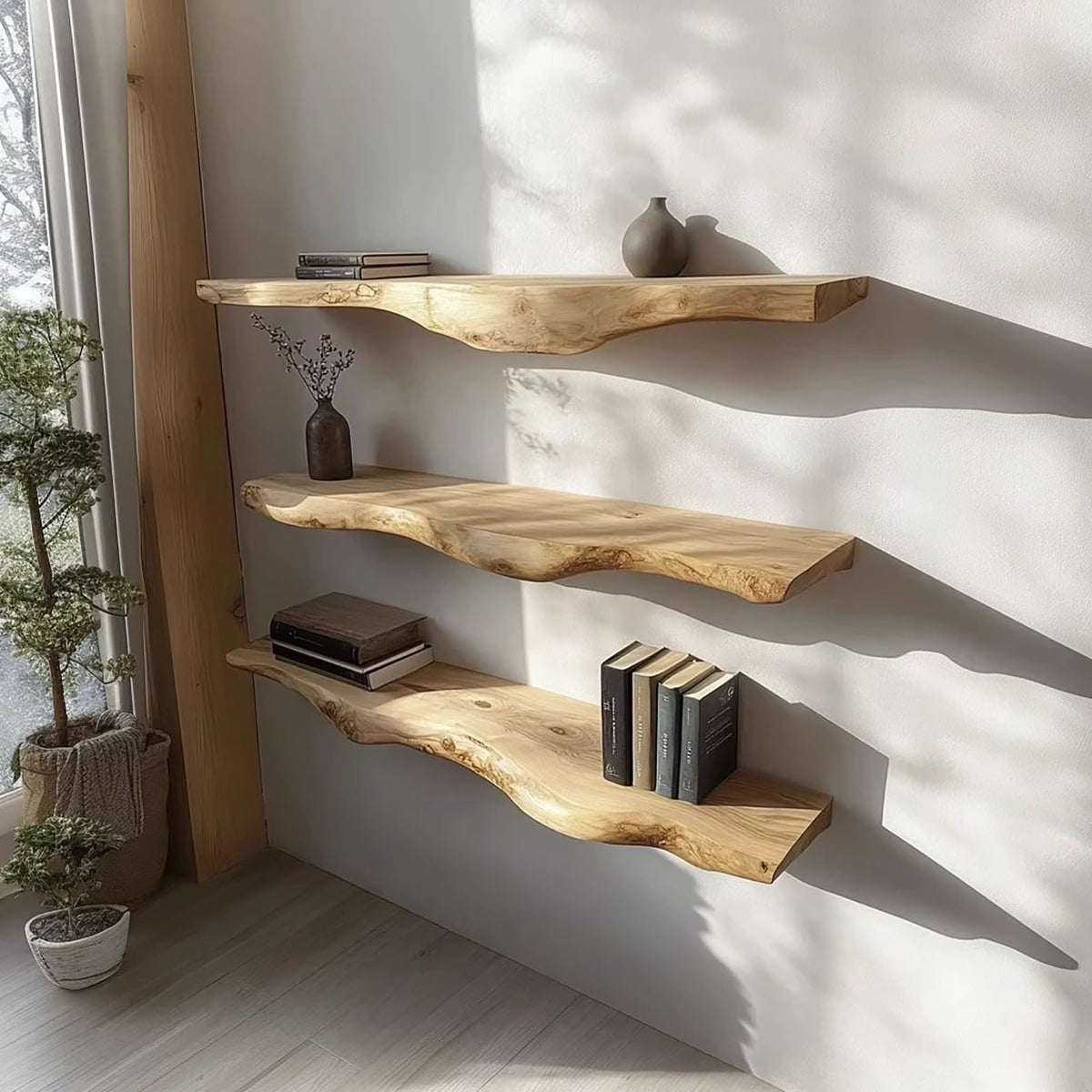 Rustic Floating Wall Shelves – Set of 3