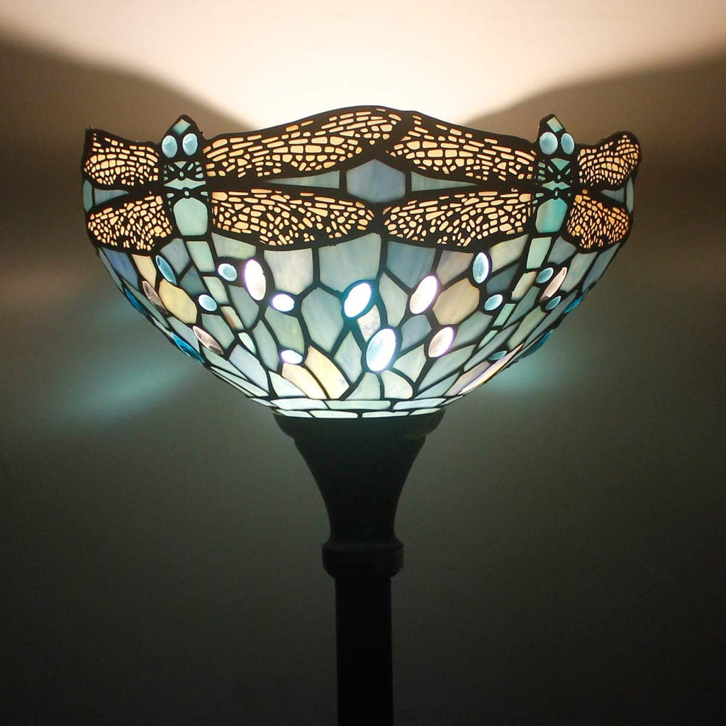 WERFACTORY Tiffany Floor Lamp Sea Blue Stained Glass Torchiere Pole Light
