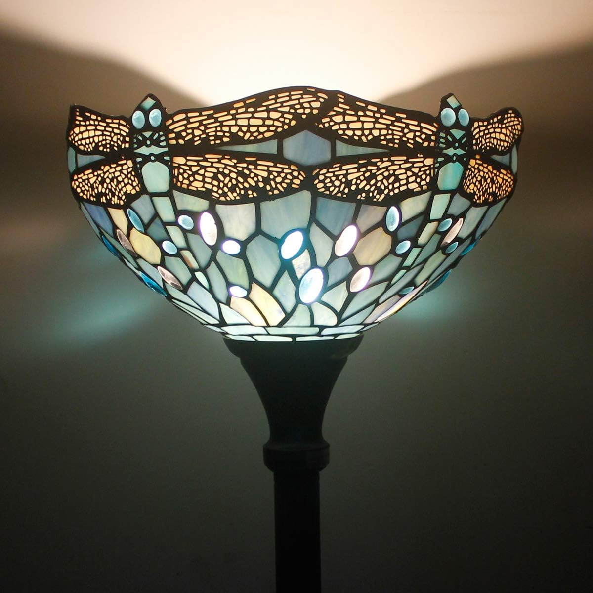 WERFACTORY Tiffany Floor Lamp Sea Blue Stained Glass Torchiere Pole Light