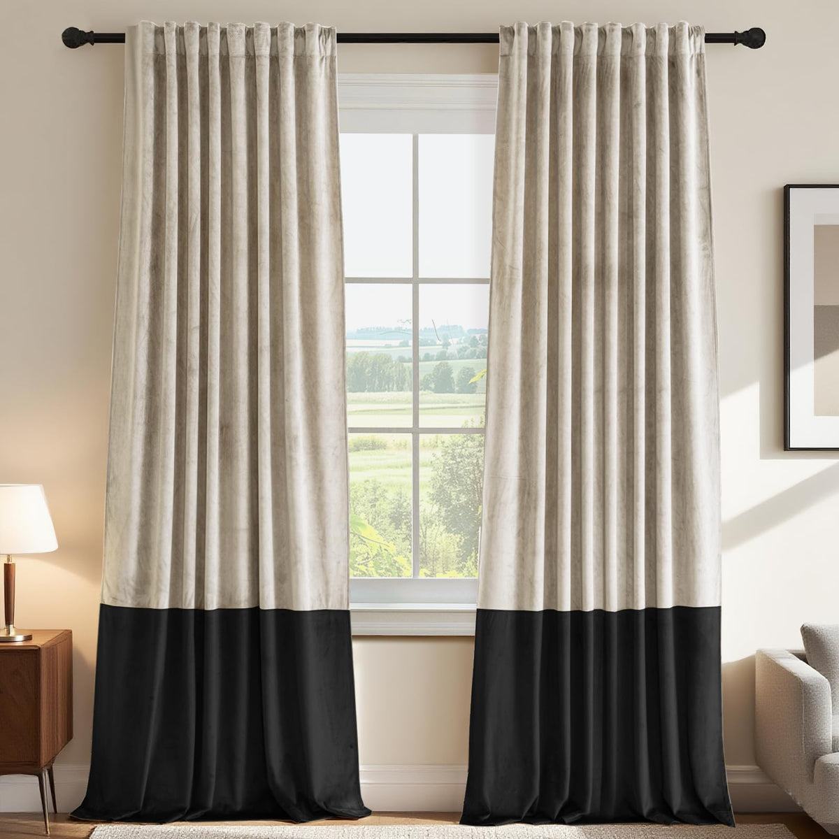 Velvet Color-Block Curtain Set