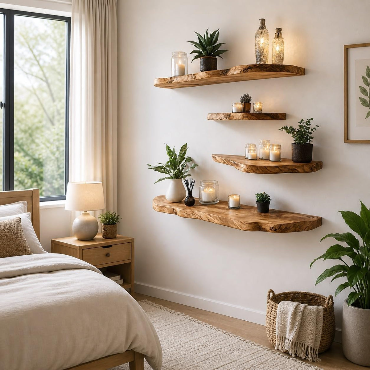 Solid Wood Live-Edge Floating Shelf