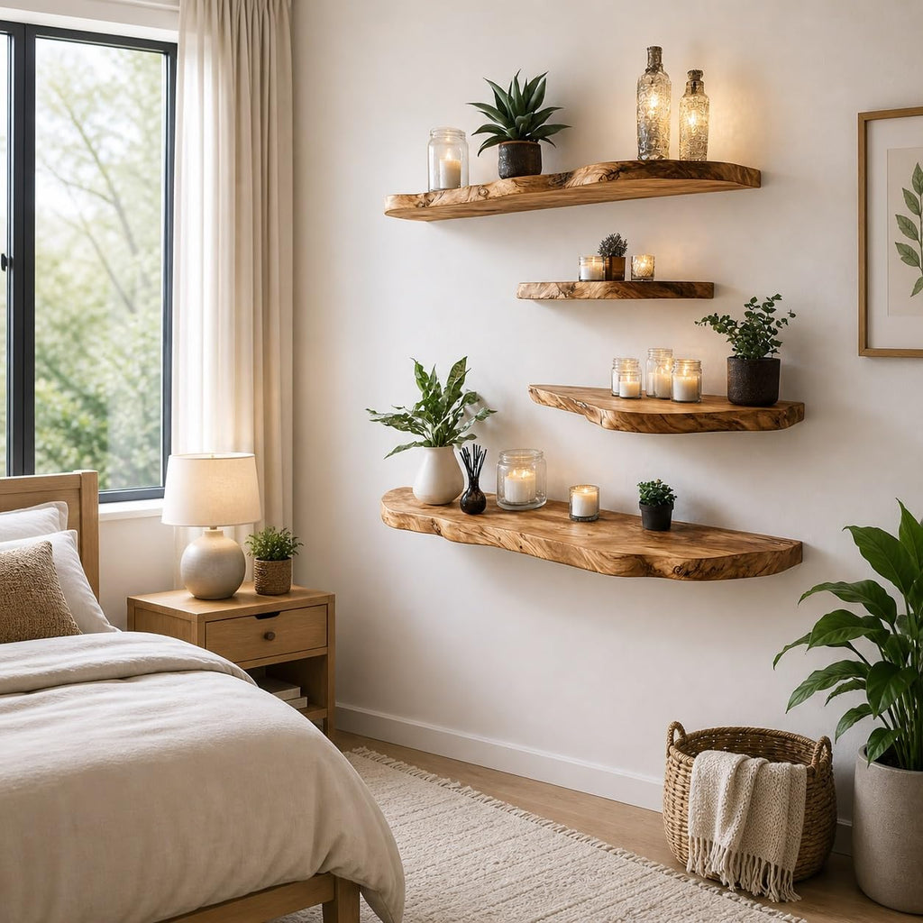 Solid Wood Live-Edge Floating Shelf