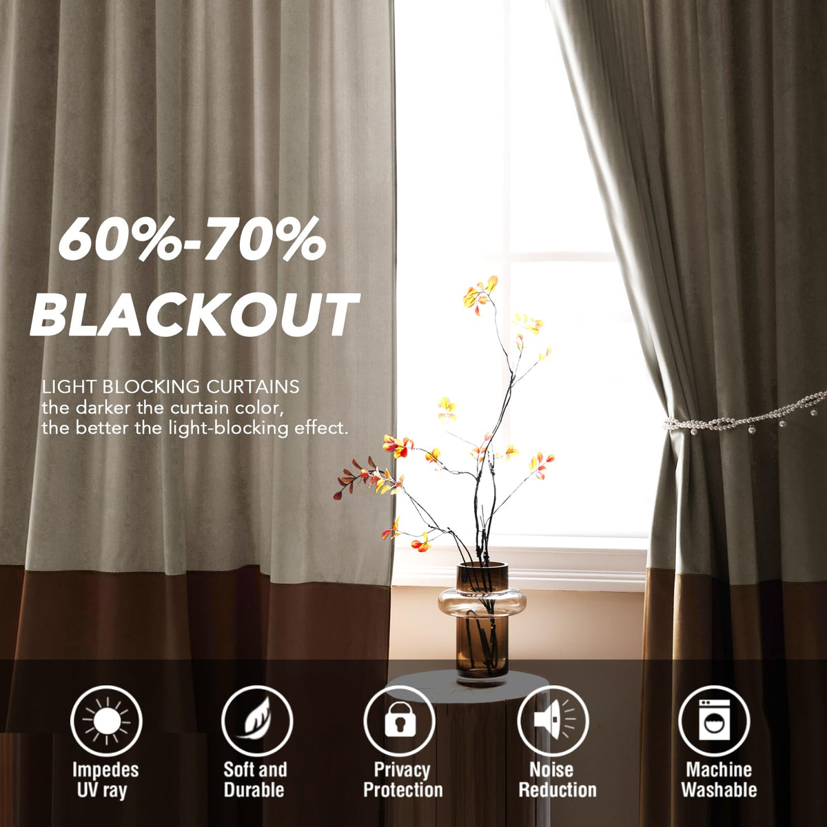 Velvet Color-Block Curtain Set