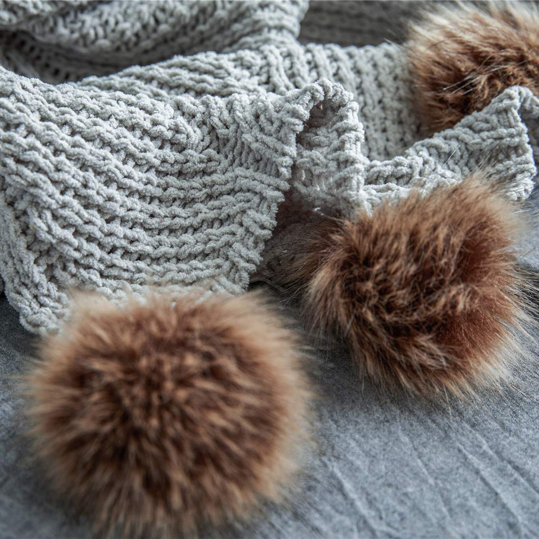 Cable-Knit Pom-Pom Throw Blanket