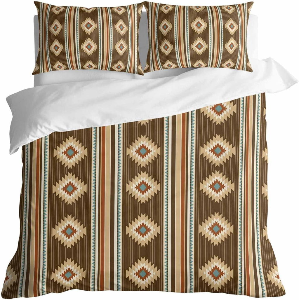 3 Pieces Duvet Cover Queen Bedding Sets Western Ethnic Brown Geometric Luxury Soft