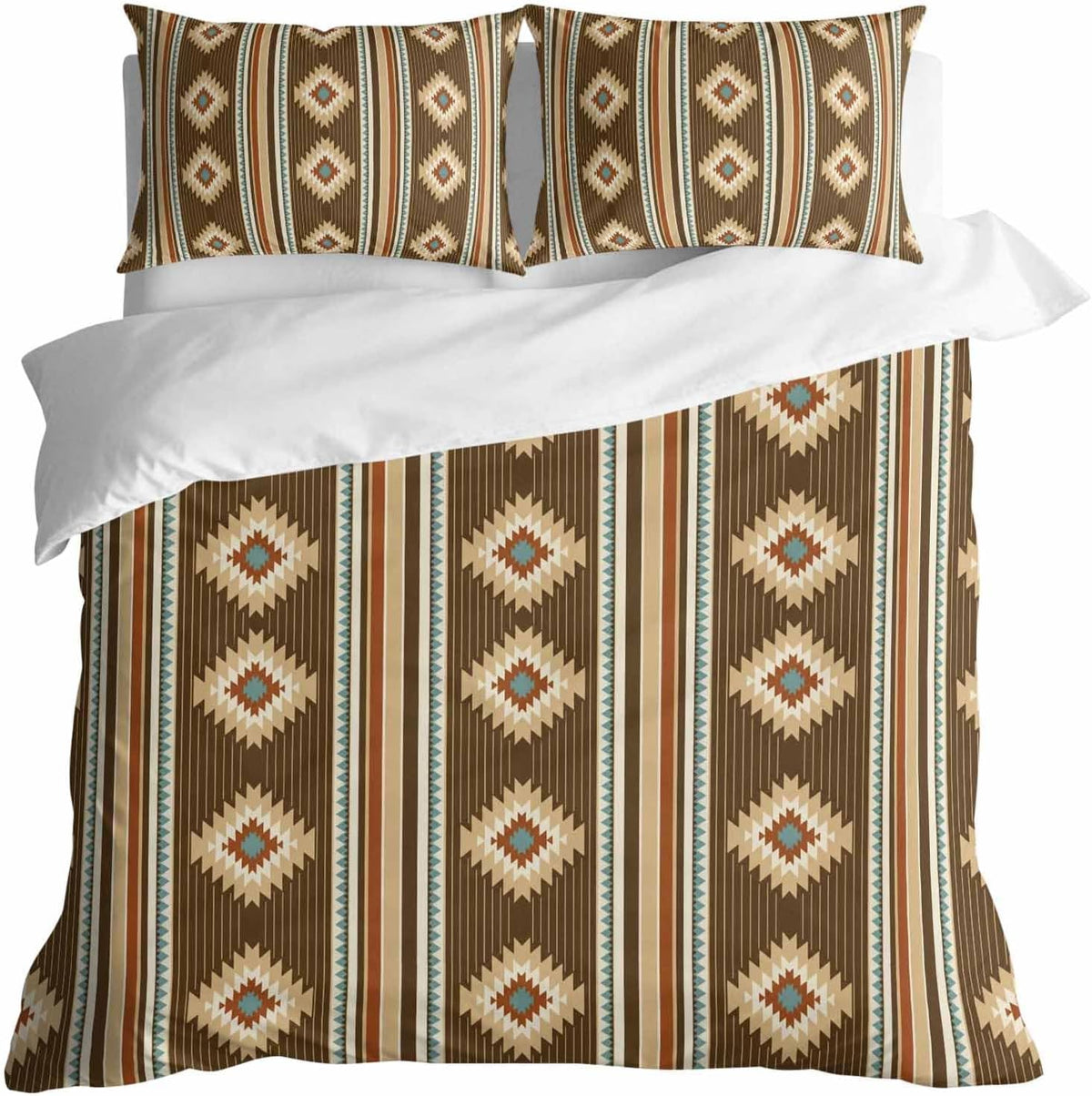 3 Pieces Duvet Cover Queen Bedding Sets Western Ethnic Brown Geometric Luxury Soft