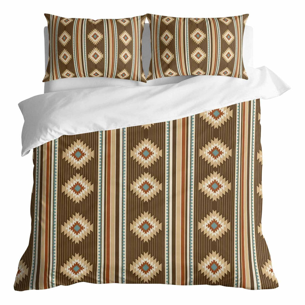 3 Pieces Duvet Cover Queen Bedding Sets Western Ethnic Brown Geometric Luxury Soft