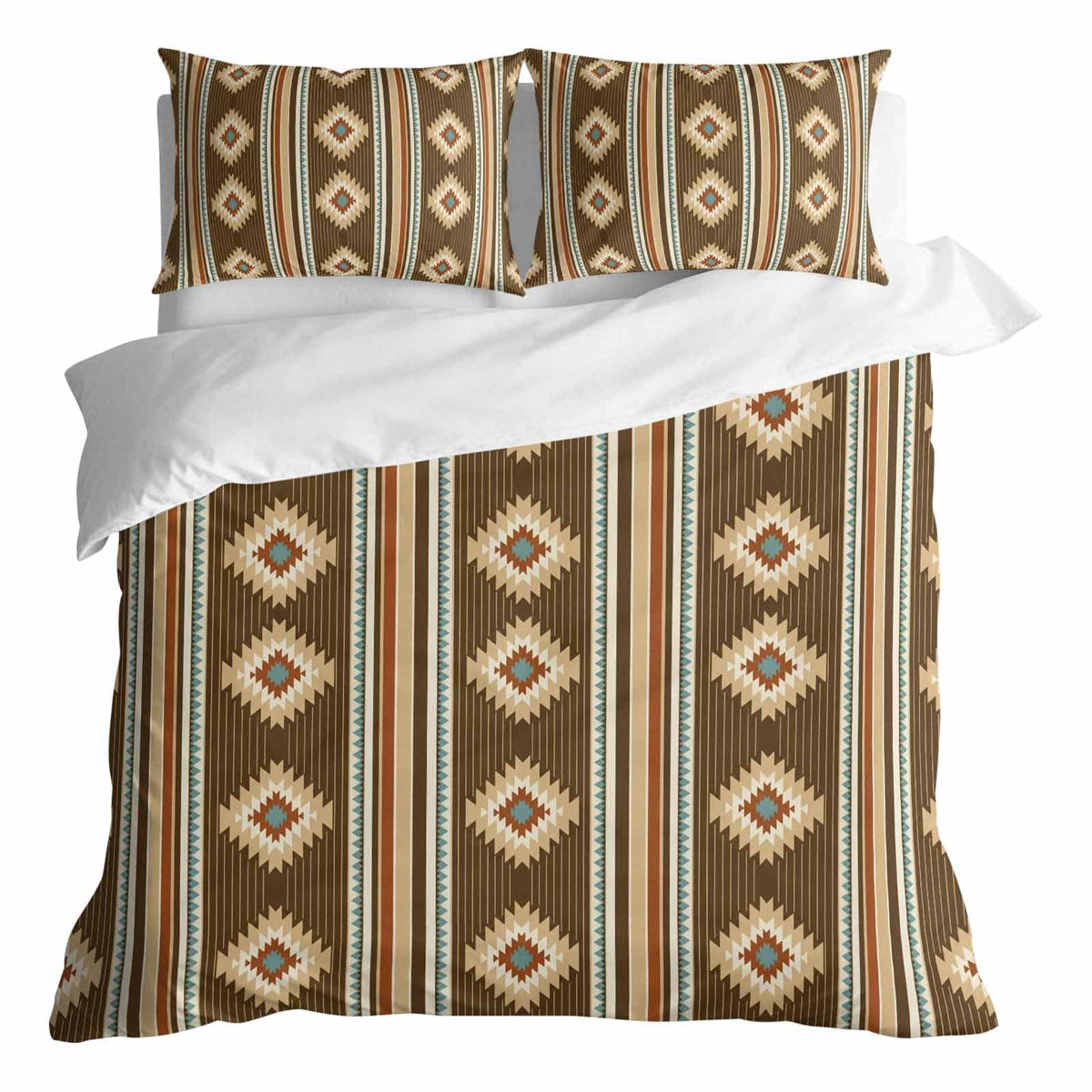3 Pieces Duvet Cover Queen Bedding Sets Western Ethnic Brown Geometric Luxury Soft