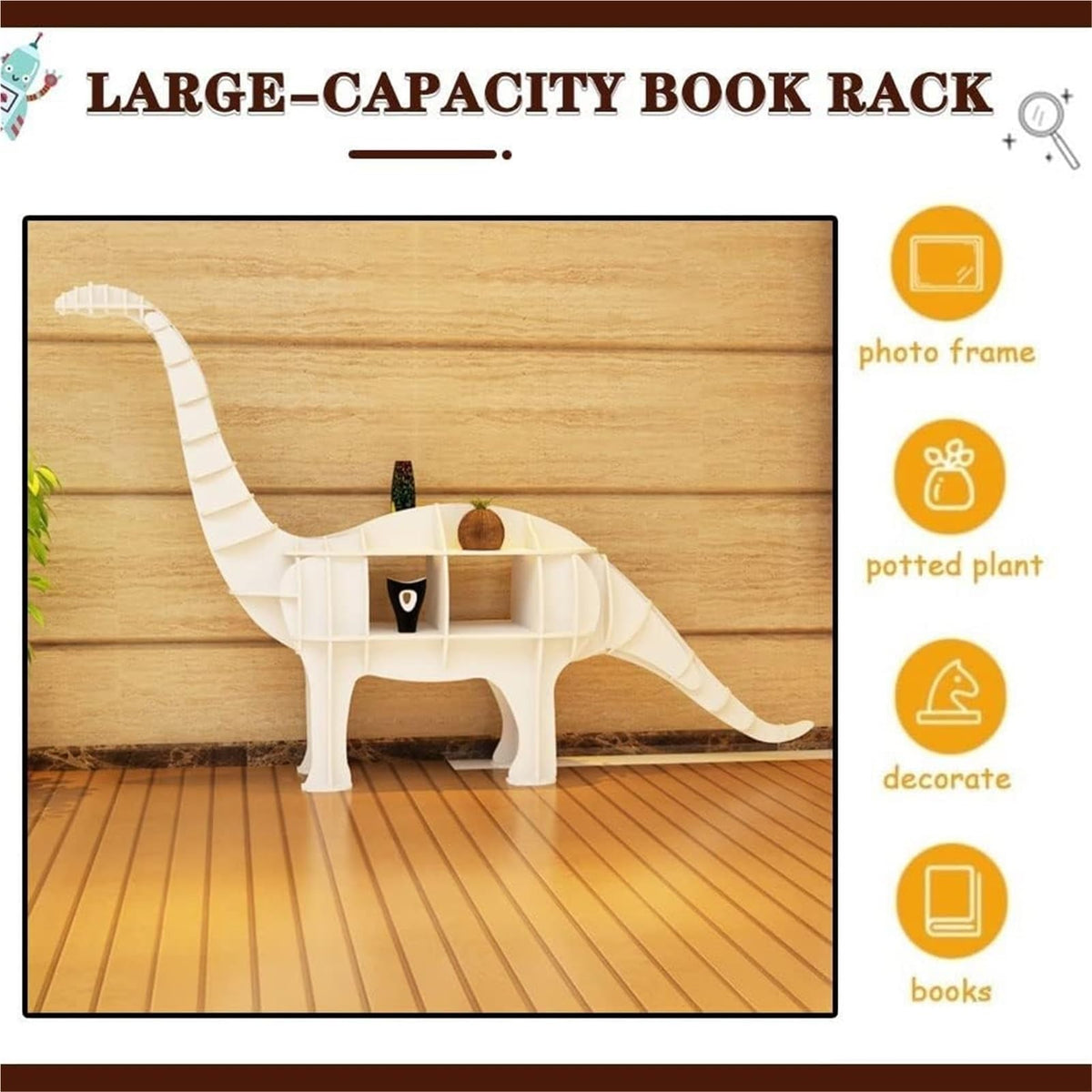 Bookshelf ， Large Capacity Bookcase for Bedroom Partition Storage Home Floor Ornaments(White Color,125 * 23 * 79cm)