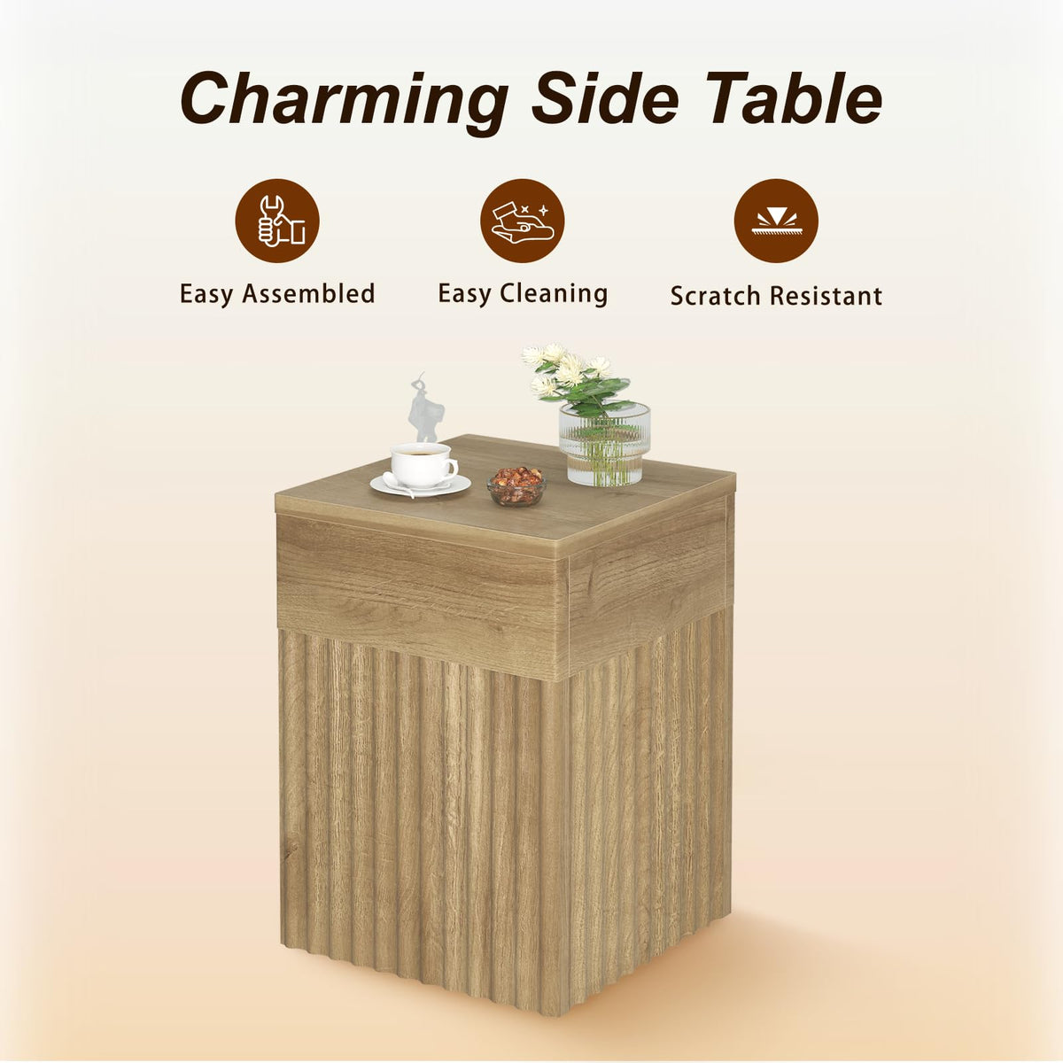 Fluted Wooden Side Table