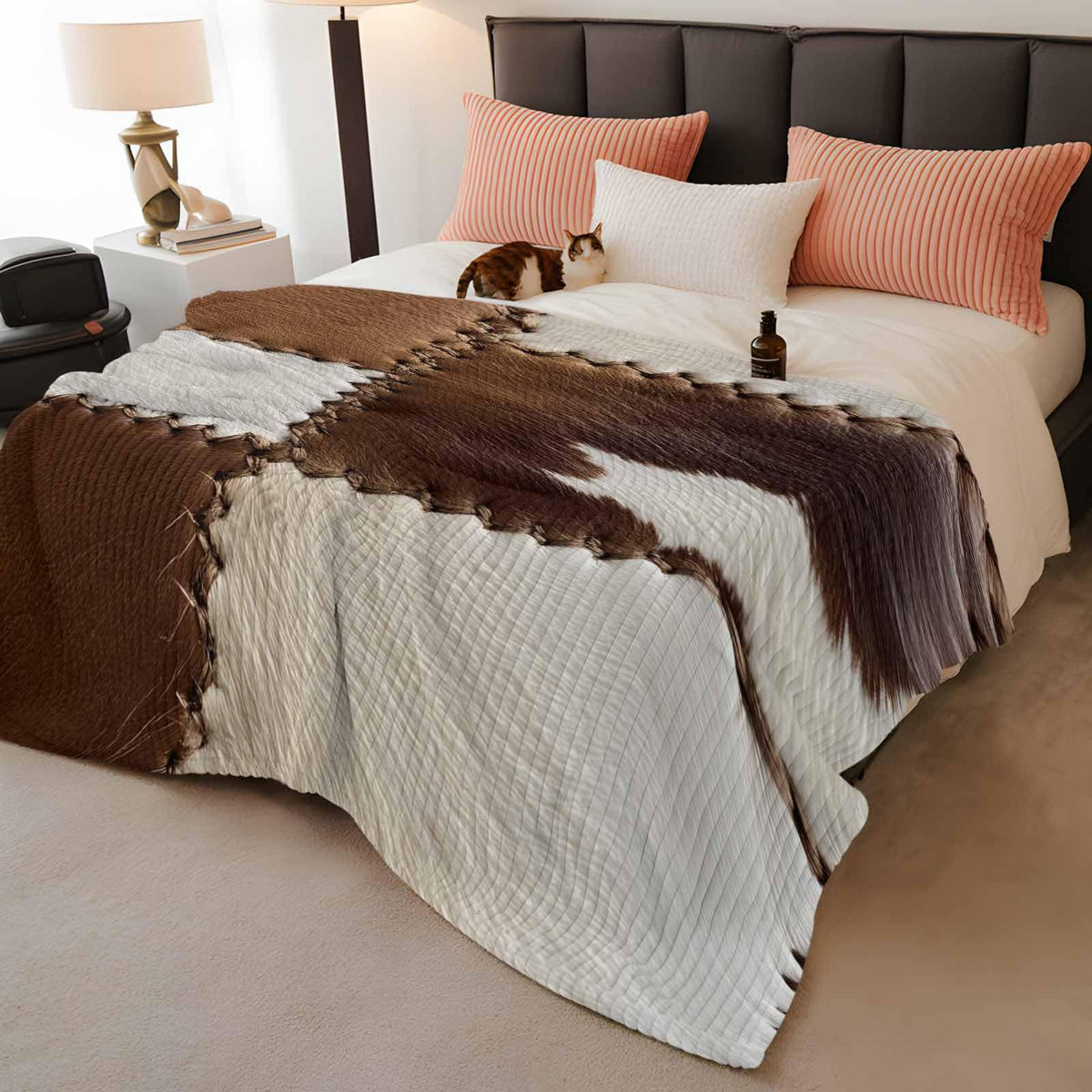 Western Cow-Print Flannel Throw Blanket