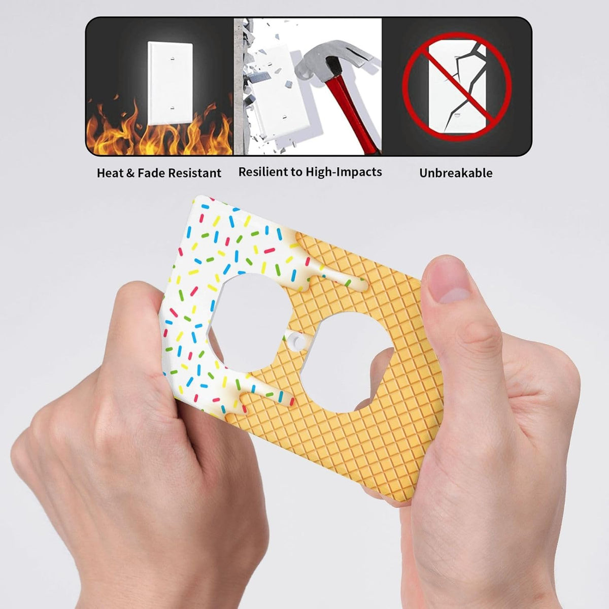Cartoon Ice Cream Cone With Dripping White Glaze And Wafer Decor Print Light Switch Plate Cover Plastic Wall Plates (Single Gang Electrical Switch Duplex Outlet Cover)