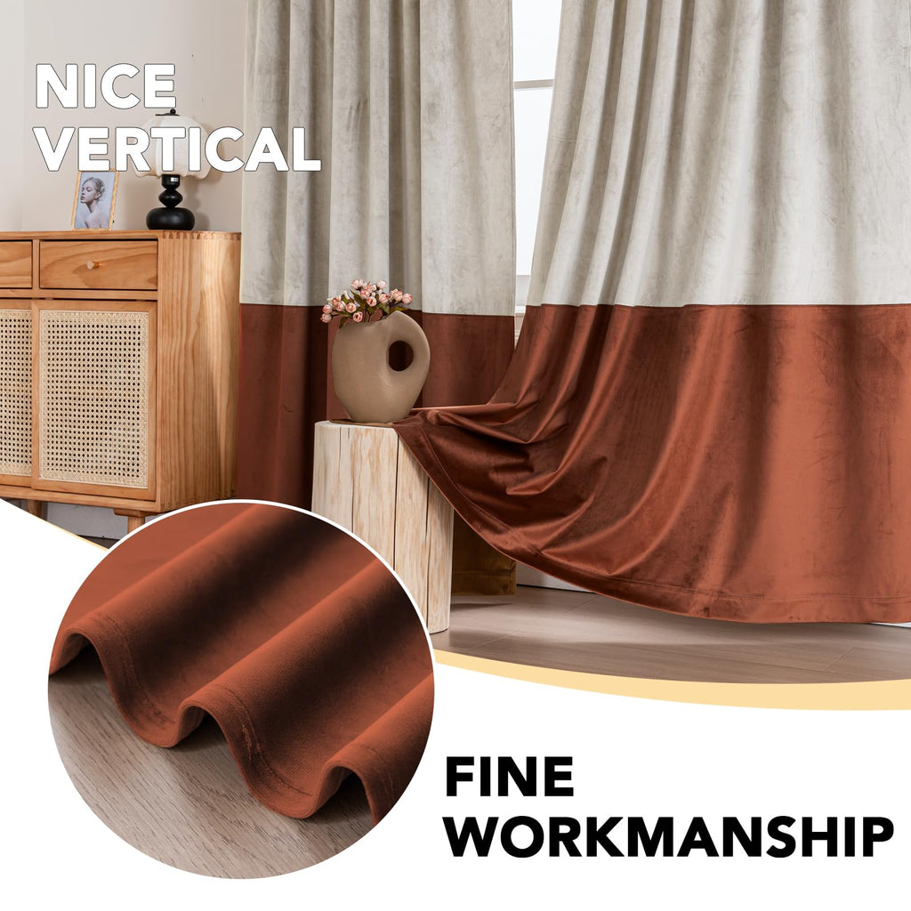 Velvet Color-Block Curtain Set