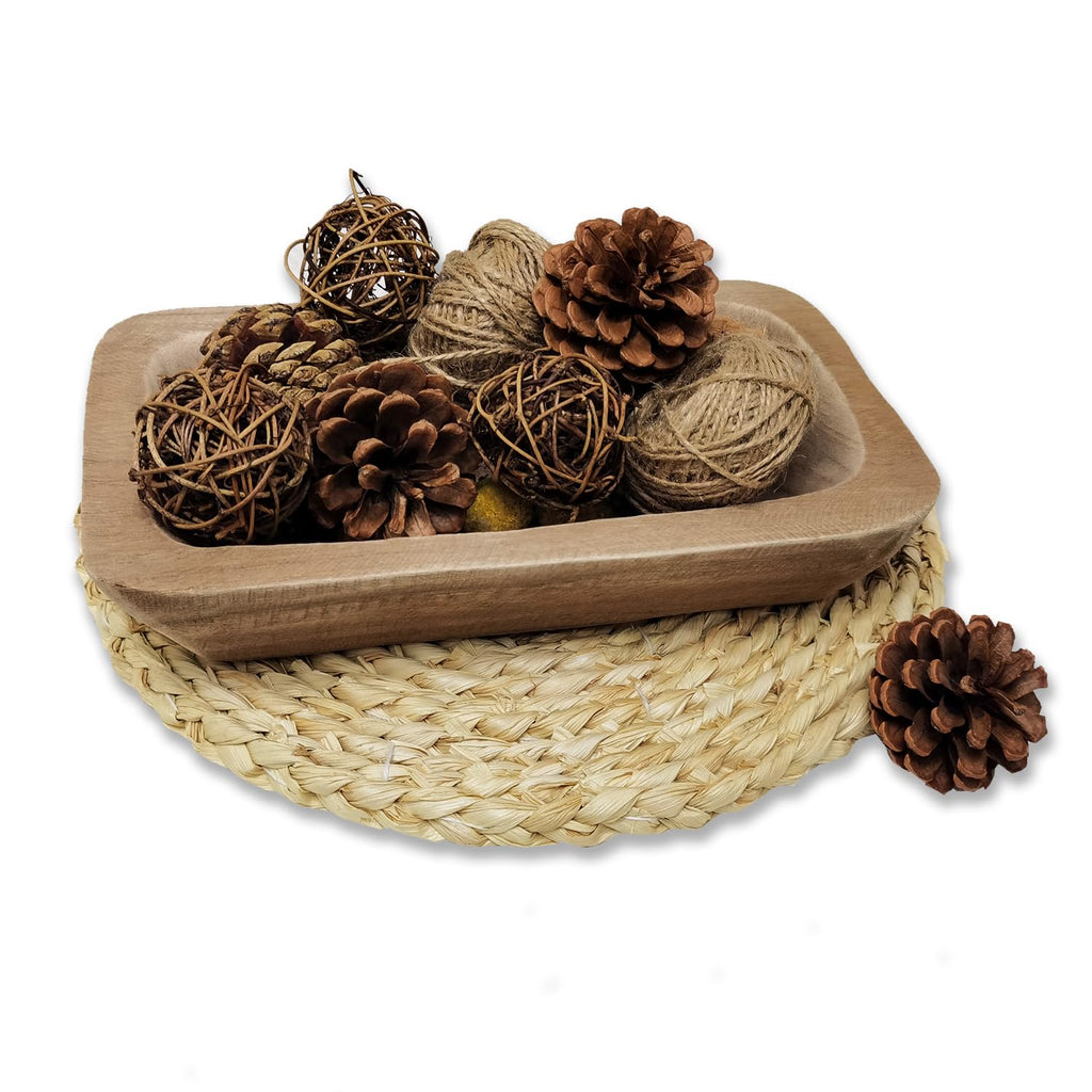 Hand-Carved Wooden Dough Bowl Centerpiece