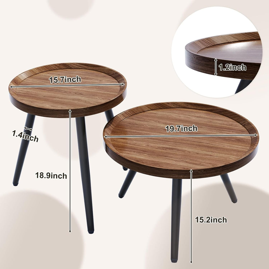 Walnut Round Nesting Coffee Table Set
