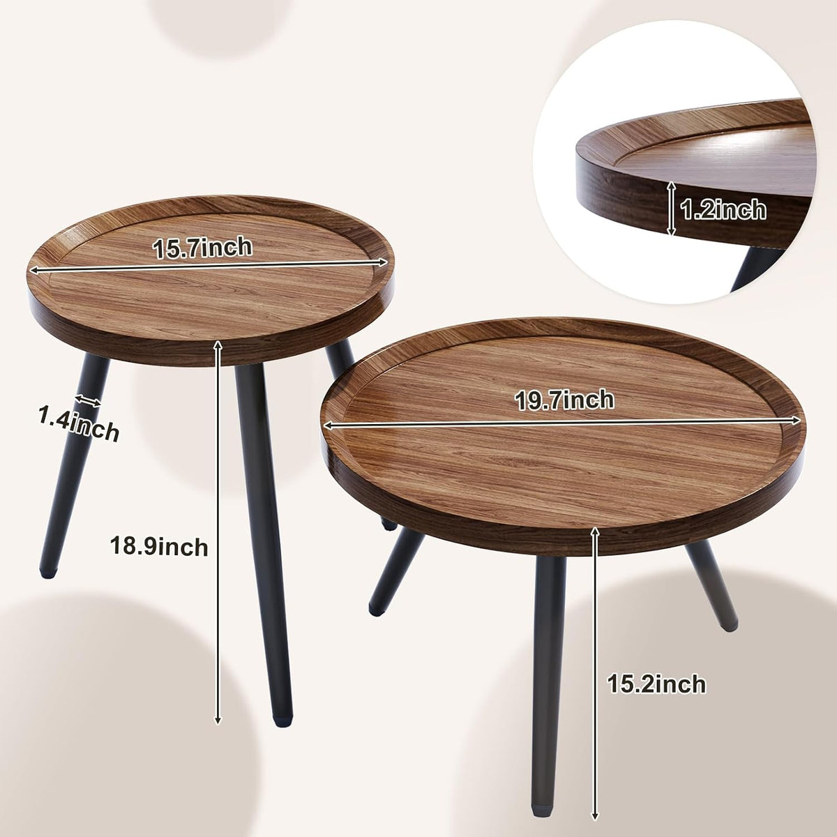 Walnut Round Nesting Coffee Table Set