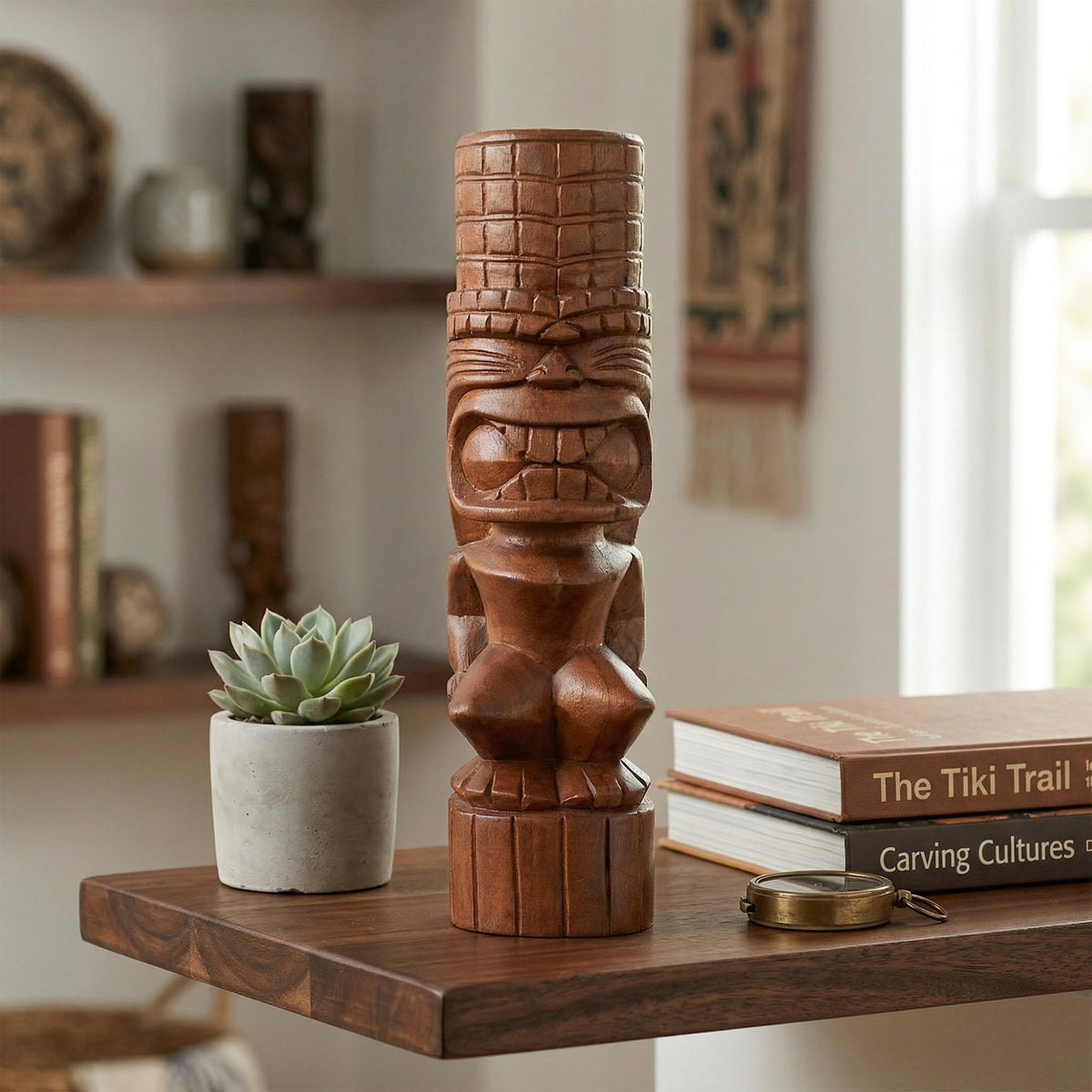 G6 Collection Handmade Wooden Primitive Tattoo Face Tribal Statue Sculpture Tiki