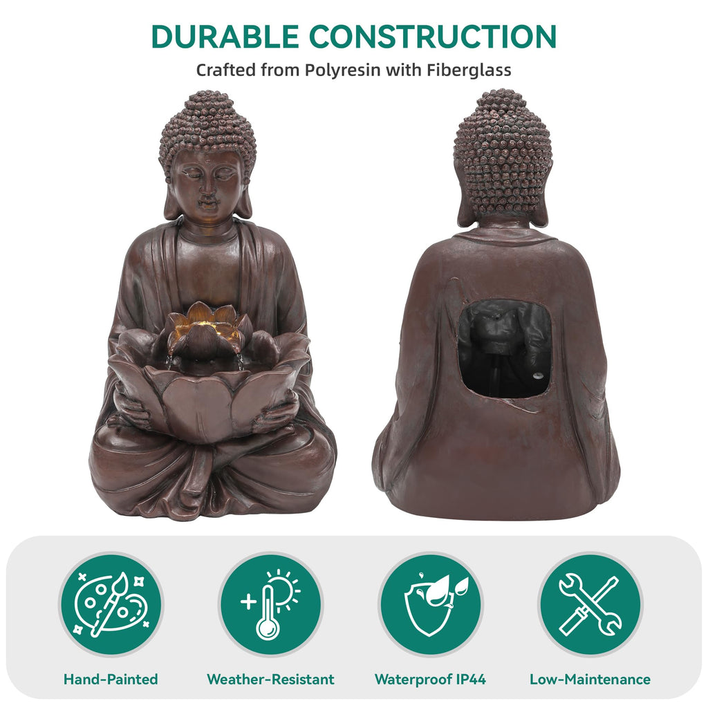 23" H Tiki Statue Outdoor Water Fountain with LED Lights