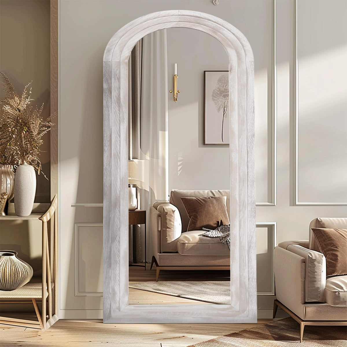Arched Solid Wood Full-Length Mirror