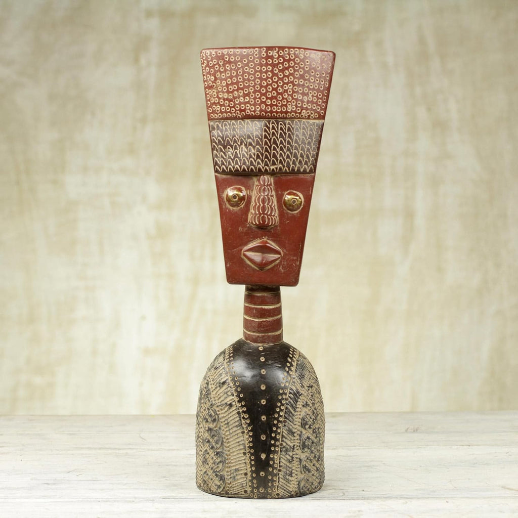 NOVICA Handmade Artisan African Wood Sculpture Fortune Mask Ghanaian Sese