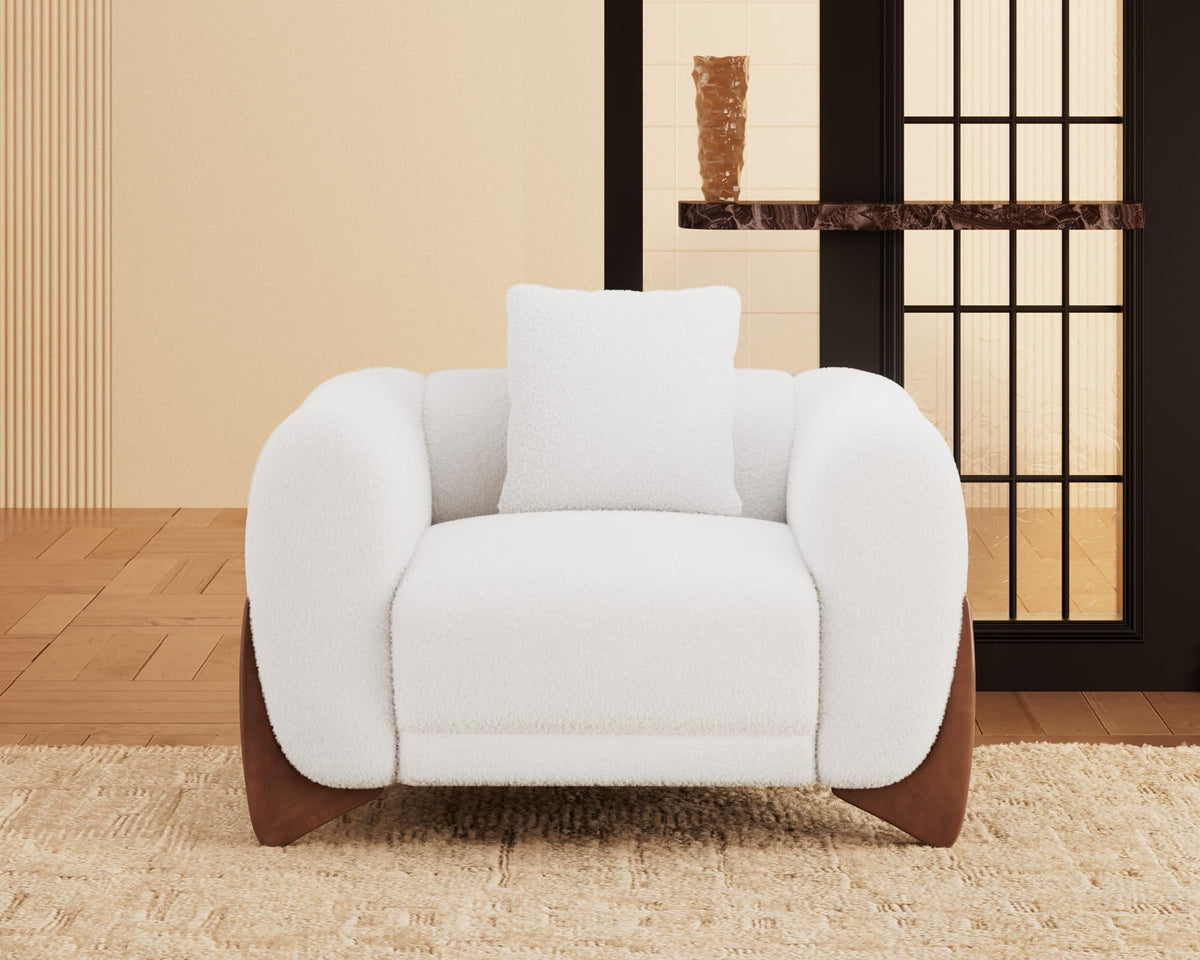 Morden Fort Modern Cloud Sofa Couch - 3 Seater Sherpa Boucle Sofas with Wood Legs