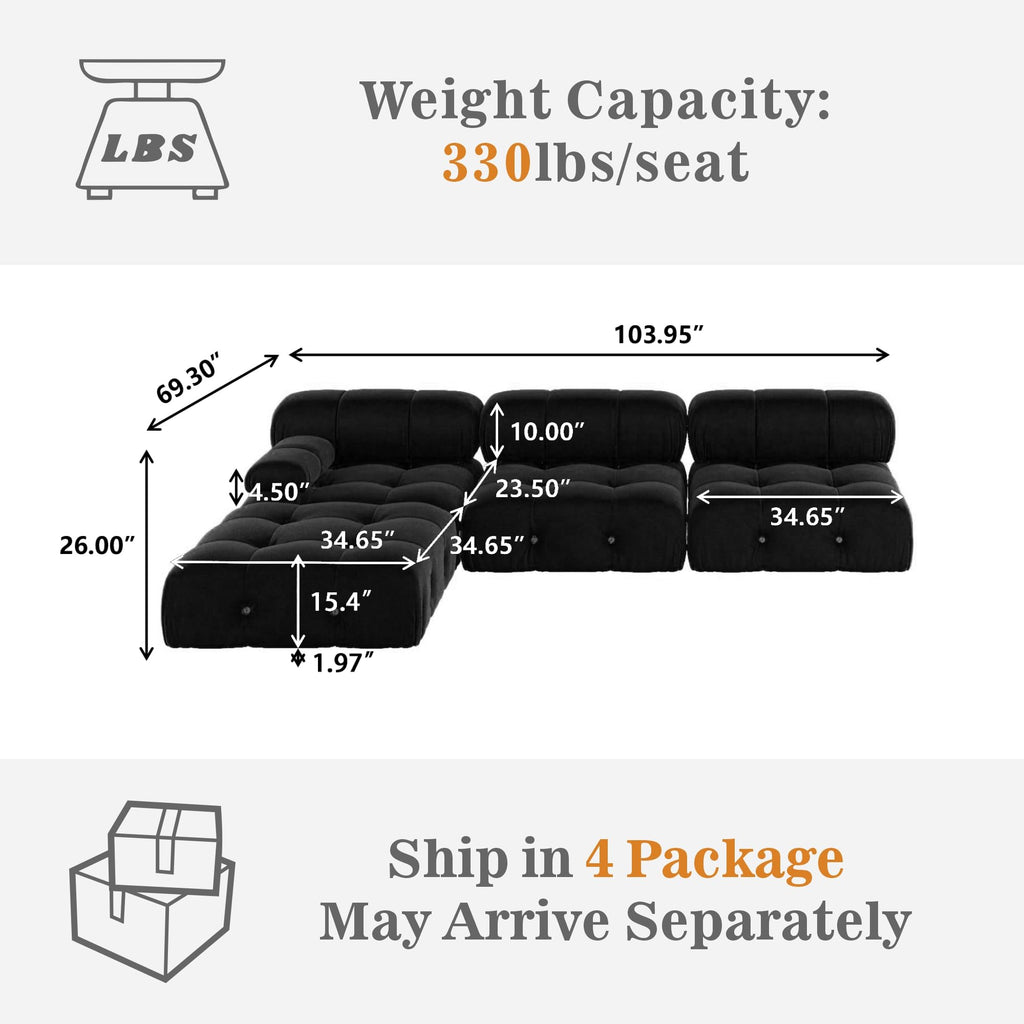 JACH Black Modular Sectional Sofa