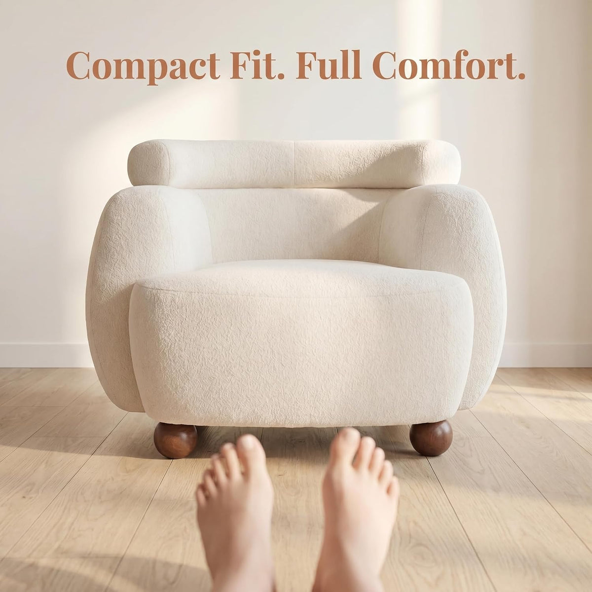 Compact 38in Solid American White Oak Fabric Nordic Style Lazy Chair Pillow for Living Room Home Office Relaxation