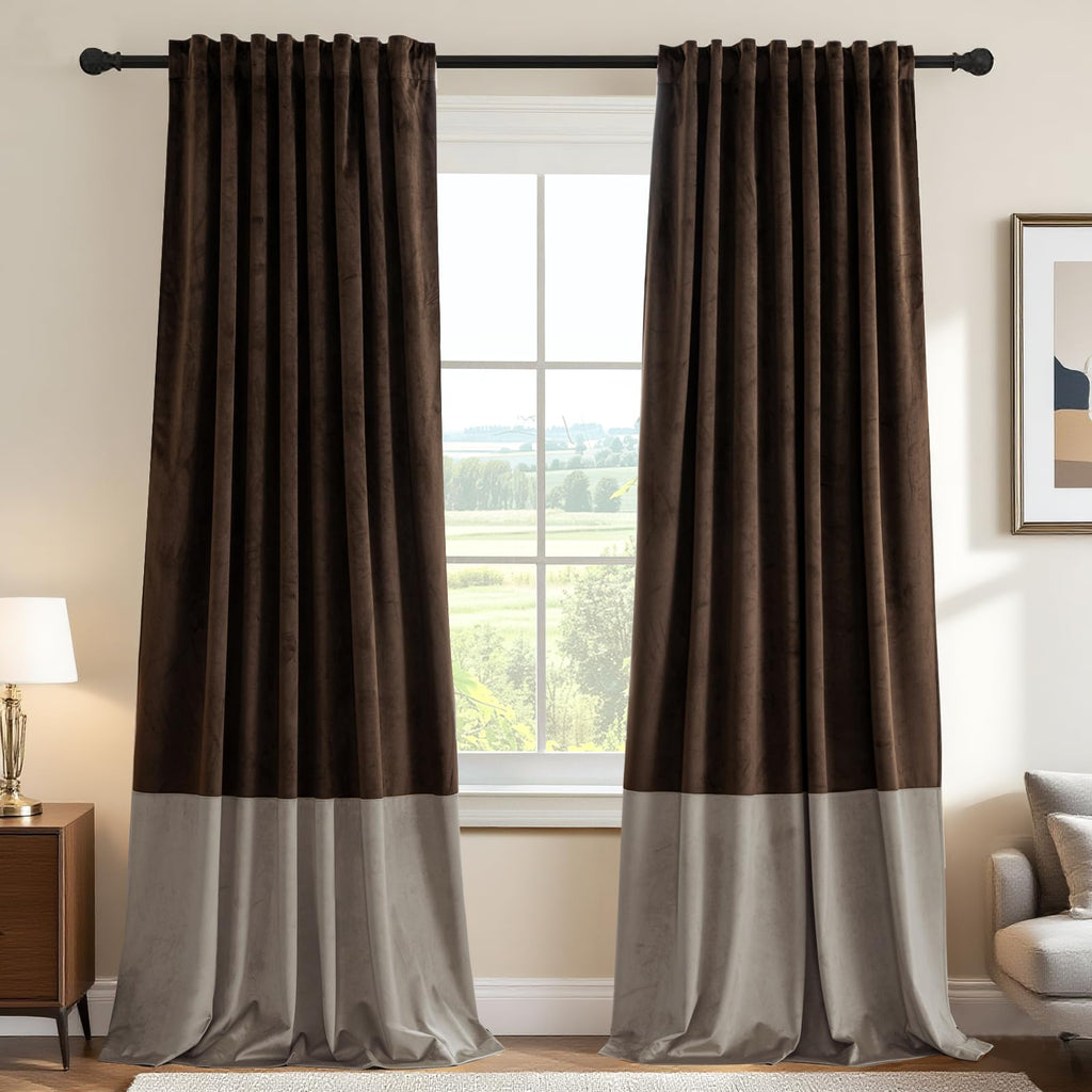 Velvet Color-Block Curtain Set
