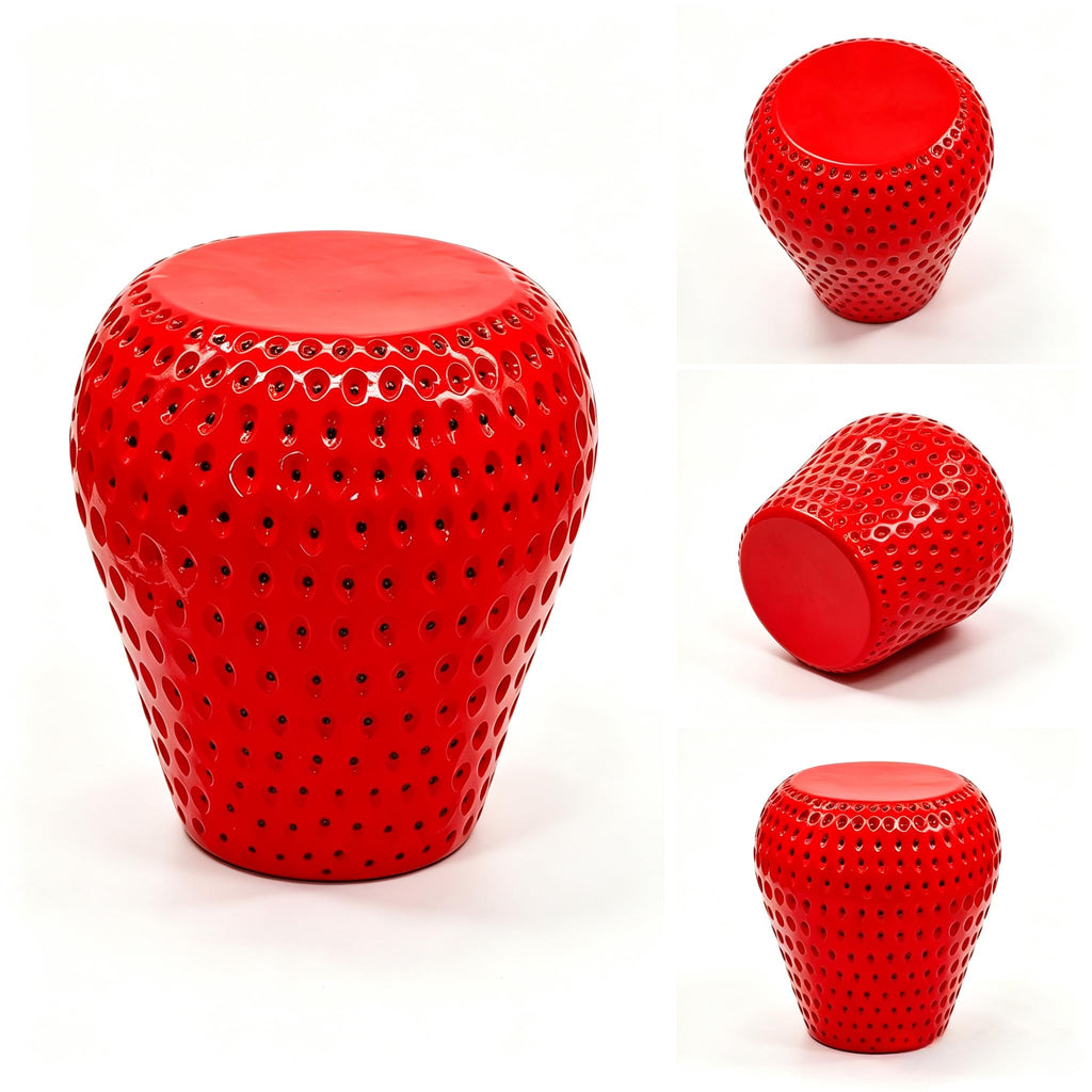 13.4" Cute Pig Side Table w/ Watermelon Top, Resin Plant Stand, Pink+Red