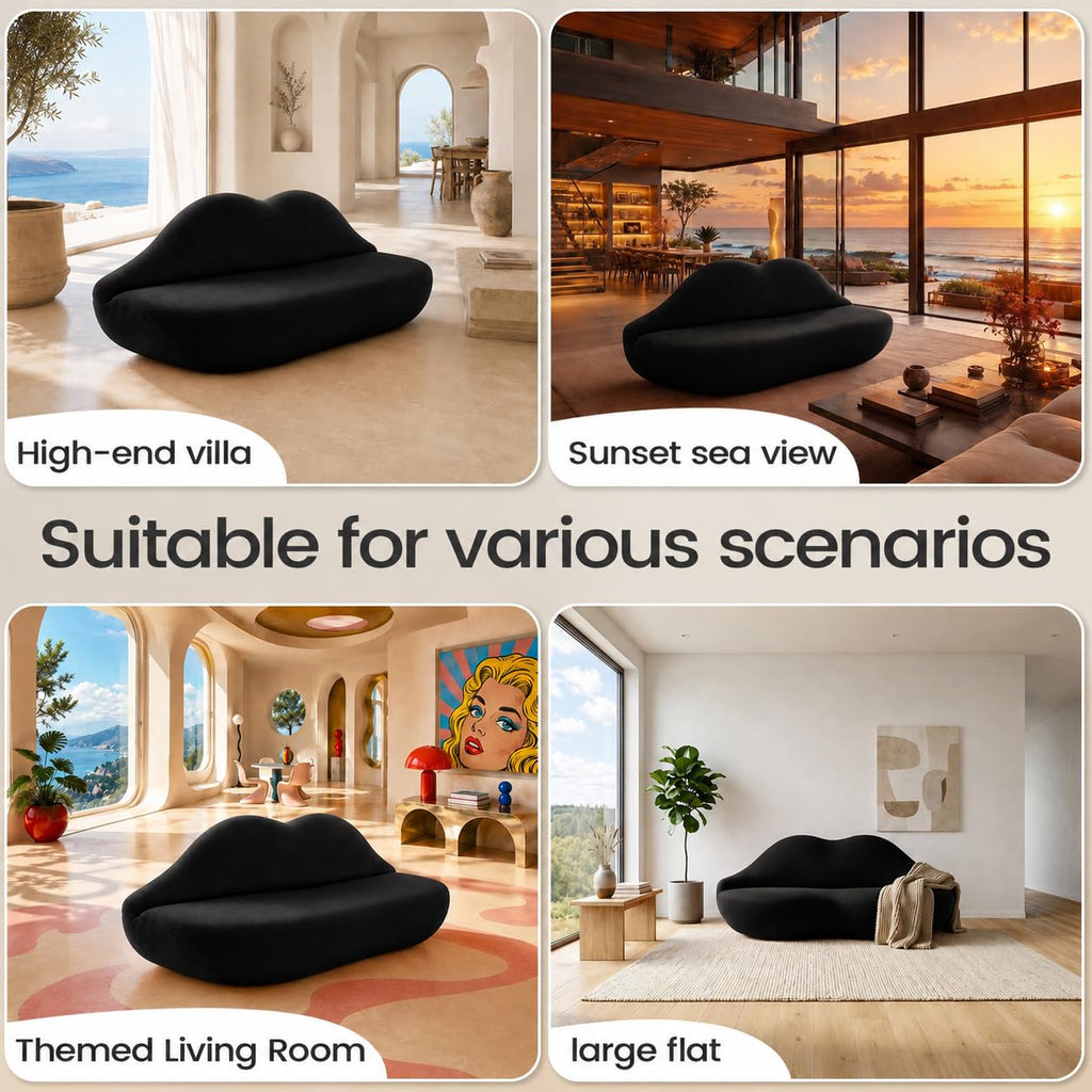 Lip-Shaped Sculptural Sofa, Modern Artistic Statement Couch, Unique Curved Accent Seating for Home and Commercial Spaces.(White，78.74inches)