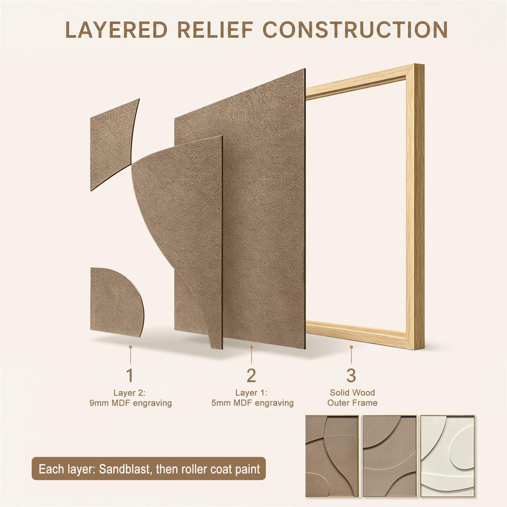 Abstract Geometric Relief Wall Art – Framed Triptych