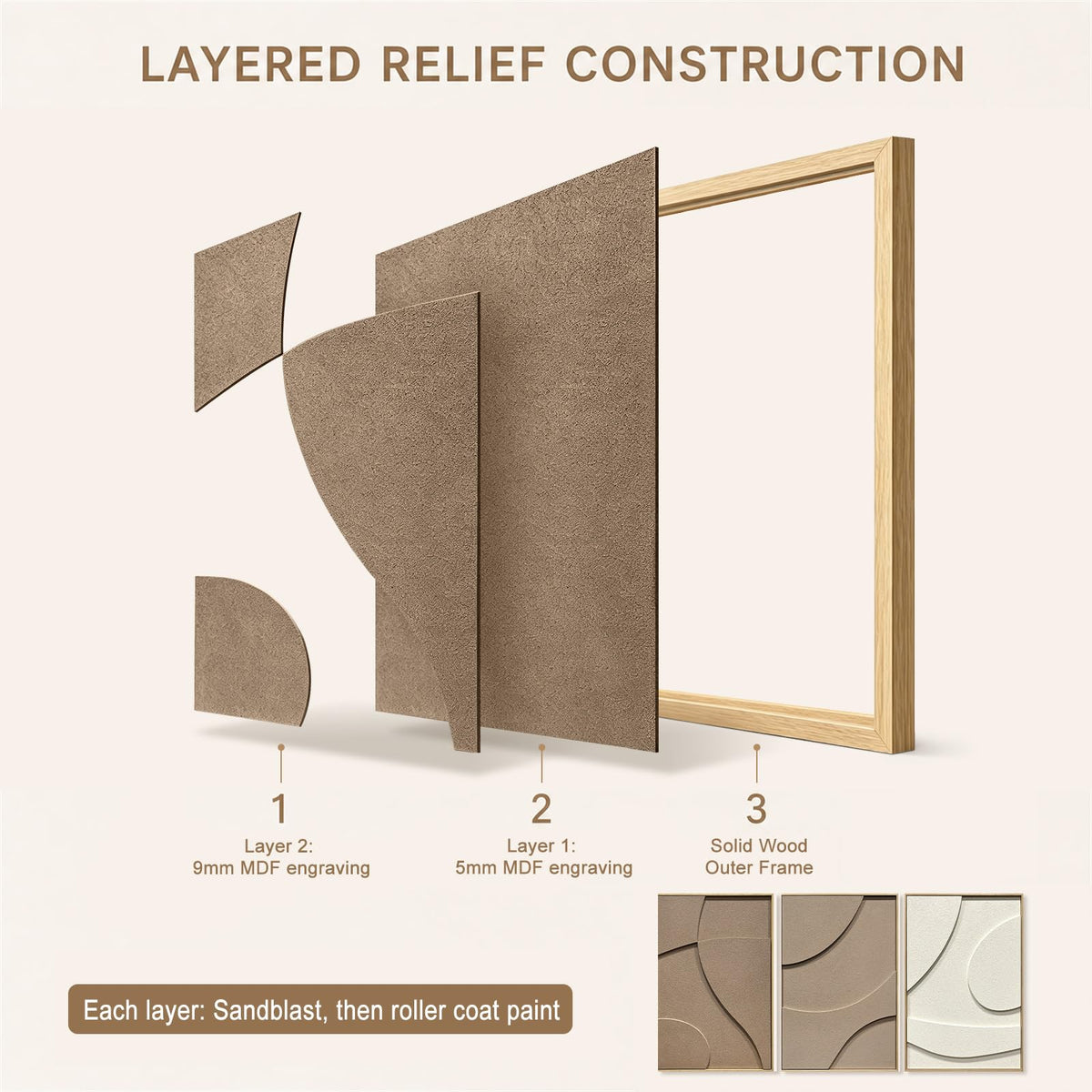 Abstract Geometric Relief Wall Art – Framed Triptych