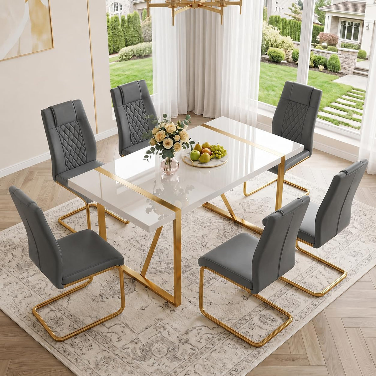 White & Gold Dining Table Set