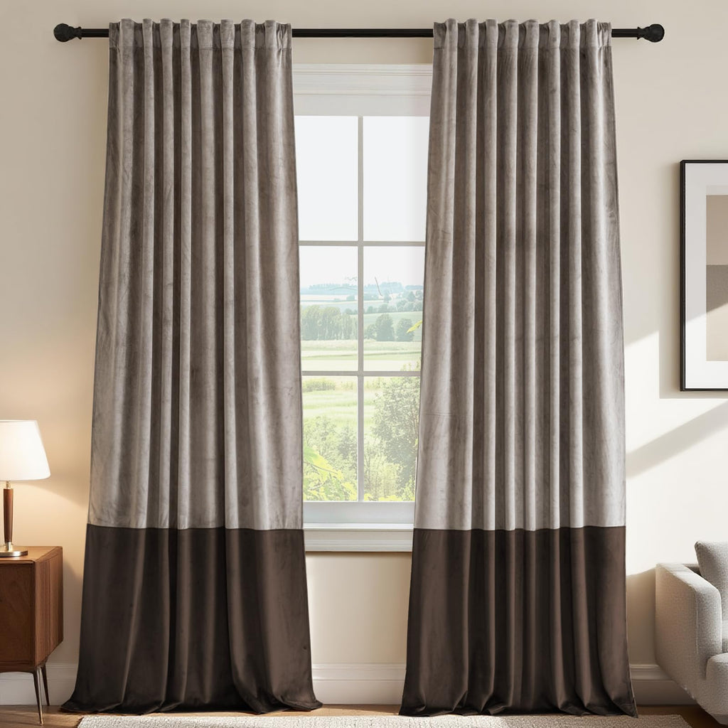 Velvet Color-Block Curtain Set