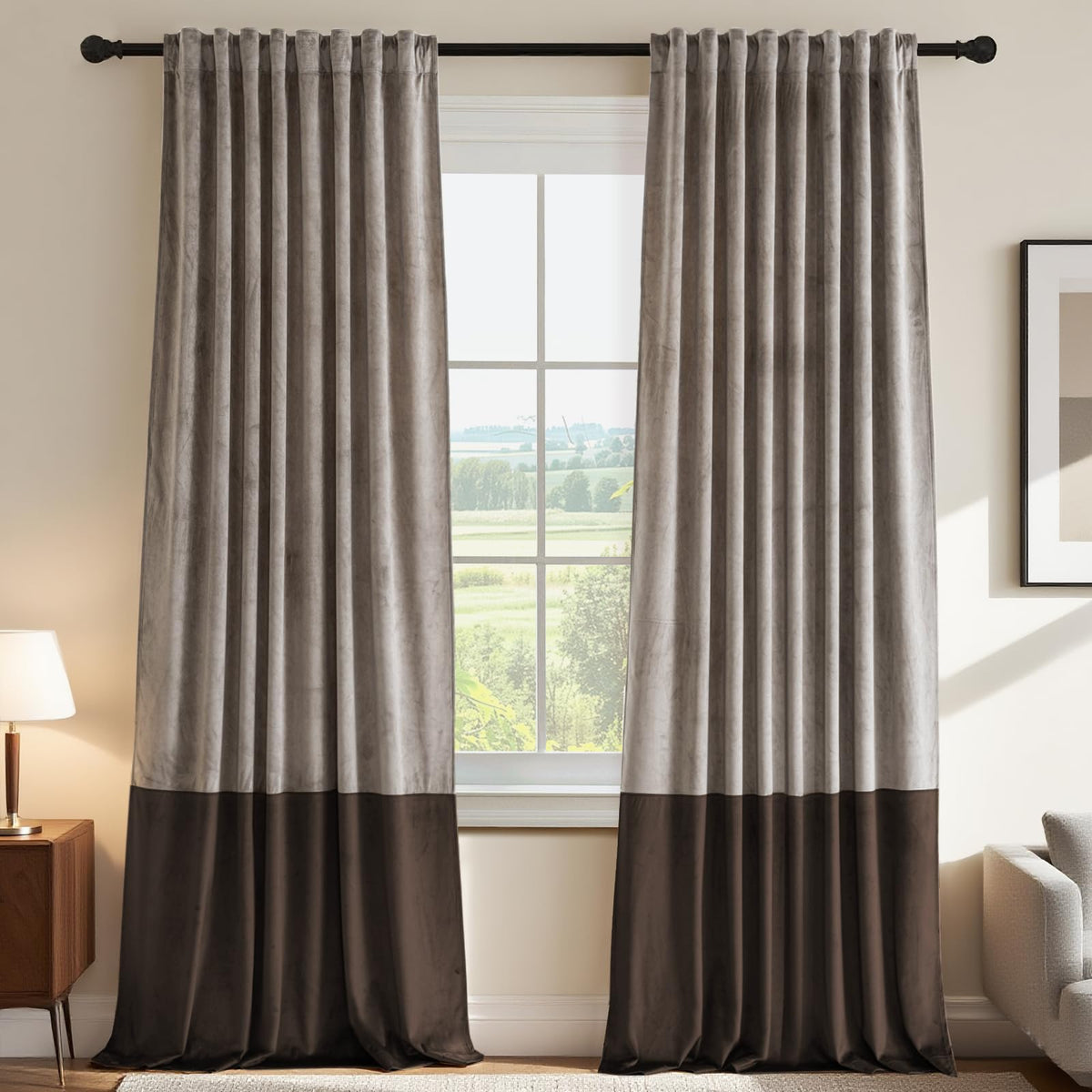 Velvet Color-Block Curtain Set