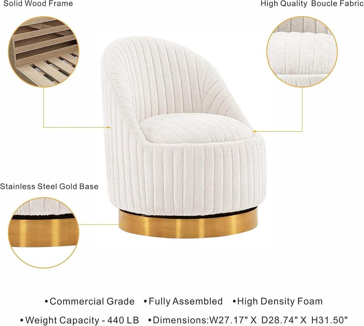 Manhattan Comfort Leela Modern Swivel Accent Chair in Luxurious Boucle Upholstery