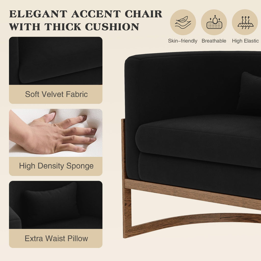 Velvet Accent Chair Ivory Modern Barrel Chair with Gold Legs